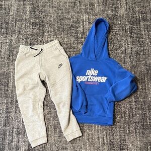 Nike Kids Gray Sweatpants and Blue Hoodie Set